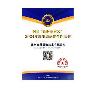 中国“数据要素×”2024年度生态伙伴合作证书